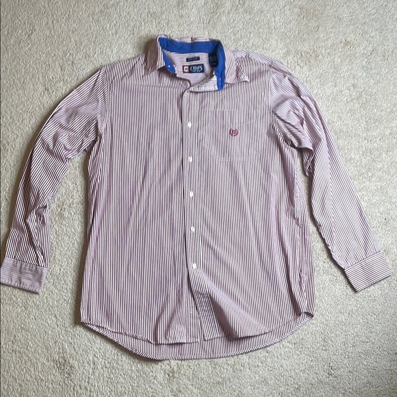 Chaps Red and White Casual Button Down Shirt - Picture 1 of 5
